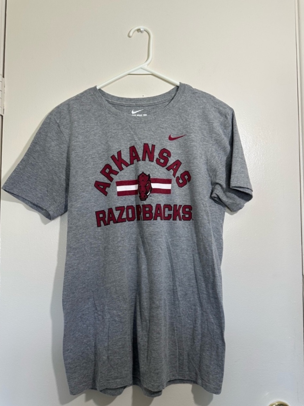 Nike Gray T-Shirt with Maroon Arkansas Razorbacks Logo